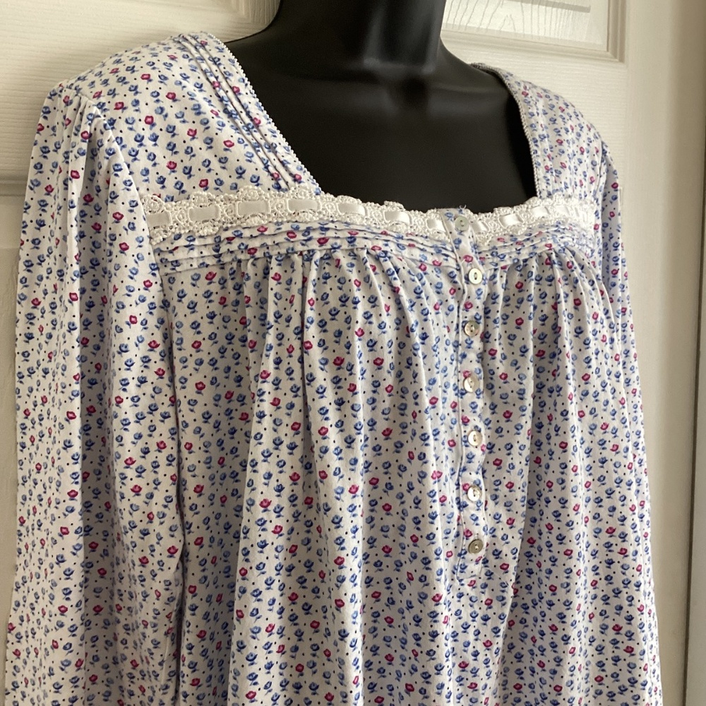Eileen West Floral Nightgown - White and Blue - Picture 4 of 11